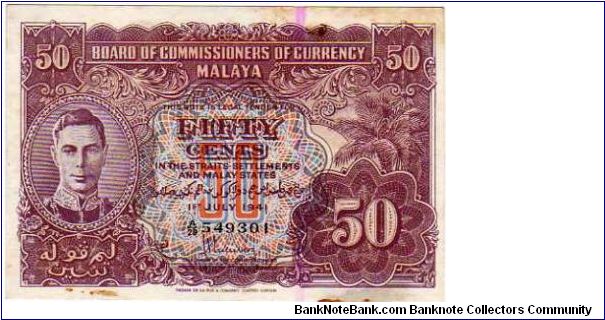 *MALAYA*__

50 Cents__

pk# 10 a__
01-July-1941__

Issue 1945
In the Straits Settlements and Malaya States
 Banknote