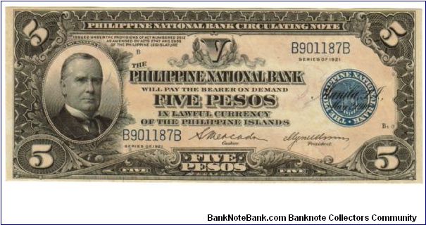 1921 5 Pesos UNC (PNB- Circulating Note)
SN:B901187B Banknote