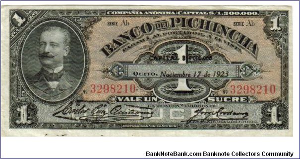 1923 1 Sucre XF (ECUADOR) Banknote
