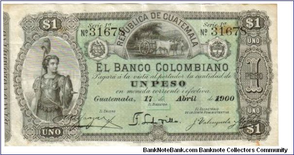 1900 1 Peso VF/XF (GUATEMALA) Banknote