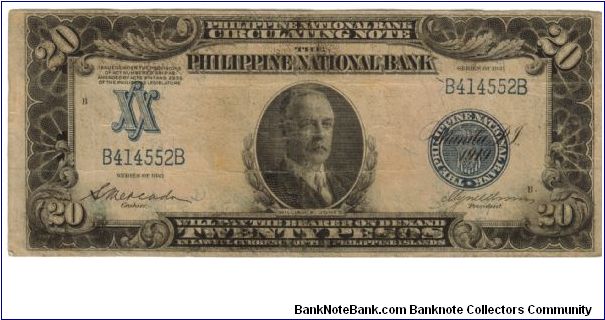 1921 20 Pesos apt.F (PNB- Circulating Note)
SN:B4145528B Banknote