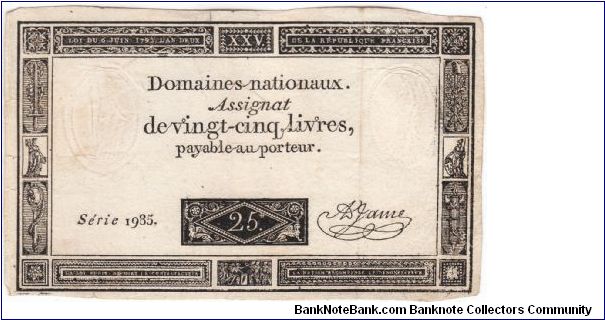 Assignat 25 Livres - 6 June 1793 Banknote