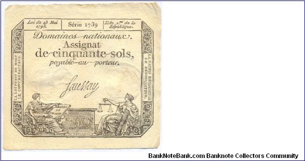Assignat 50 Sols - 23 May 1793 Banknote