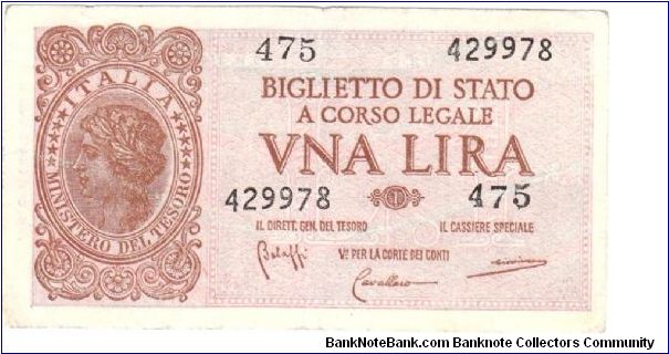 Kingdom of Italy - 1 Lira Banknote