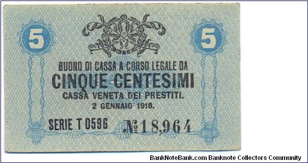 Kingdom of Italy - 5 Centesimi - Cassa Veneta dei Prestiti Banknote