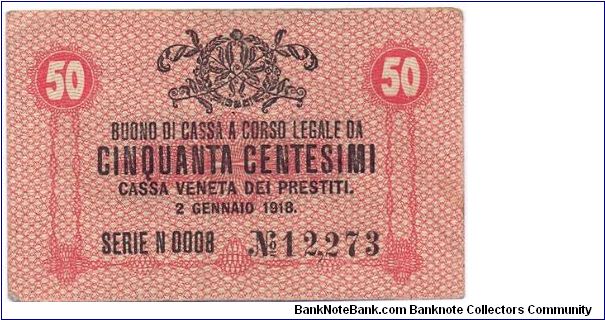Kingdom of Italy - 50 centesimi - cassa Veneta dei Prestiti Banknote