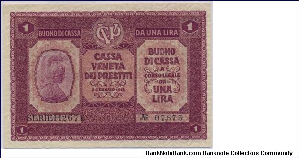 Kingdom of Italy - 1 Lira - Cassa Veneta dei Prestiti Banknote