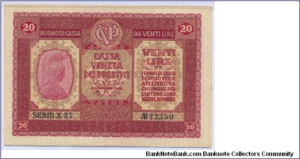 Kingdom of Italy - 20 Lire - Cassa Veneta dei Prestiti Banknote