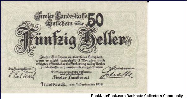 50 Heller PS141  Austrian States Tirol Banknote