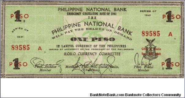 S-305 Iloilo Currency Committee 1 Peso note, rare conditon. Banknote