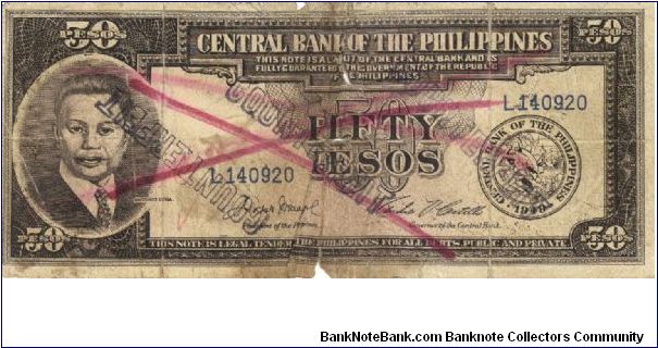 PI-138d Counterfeit Philippines English Series 50 Pesos note. Banknote