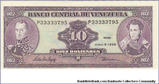 10 Bolivars Difficult Serial # Banknote