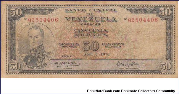 50 Bolivares 
April-07-1970 Banknote