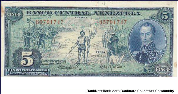 5 Bolivares
May-10-1966
Serial:B5701747 Banknote