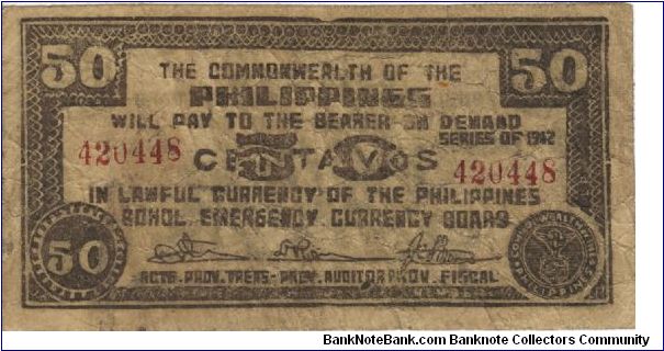 S-142 RARE Illegal Issue Bohol 50 centavos note. Banknote