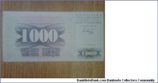 Banknote from Bosnia year 1992