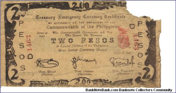 PI-1108 Free Samar Currency Board 2 Peso note. Banknote