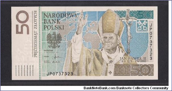 POLAND 50 ZLOTYCH 2006 POPE JOHN PAUL II COMM ( with folder)
P-178 Banknote