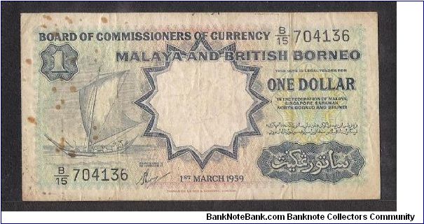 $1 Malaya British Borneo. Printer Thomas De La Rue . Banknote