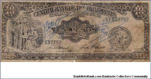 PI-136 Philippine English Series 10 Peso Counterfeit note. Banknote