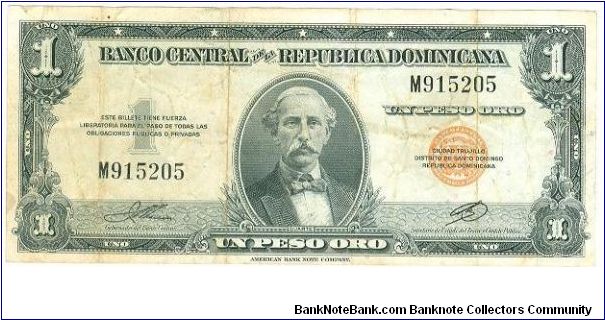 1 Peso Banco Central ==> Emision: 1ra ==> Printer: ABNC ===> Signatures: Lic Jesús María Troncoso and Lic. Generoso Núñez ==> by: clubnumismatico.com Banknote