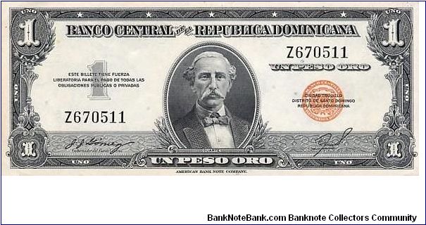 1 Peso Banco Central ==> Emision: 1ra ==> Printer: ABNC  ===> Signatures: Lic. José Joaquín Gómez and Lic. Virgilio Álvarez Sánchez  ==> Denominations: 1954 (1, 100) ==> by: clubnumismatico.com Banknote