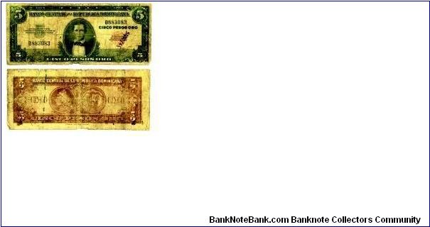 5 Pesos Banco Central ==> Emision: 1ra ==> Printer: ABNC  ===> Signatures: Lic. Milton Messina  and Lic. Virgilio Álvarez Sánchez   ==> Denominations: 1956 (5, 10, 20) ==> by: clubnumismatico.com Banknote