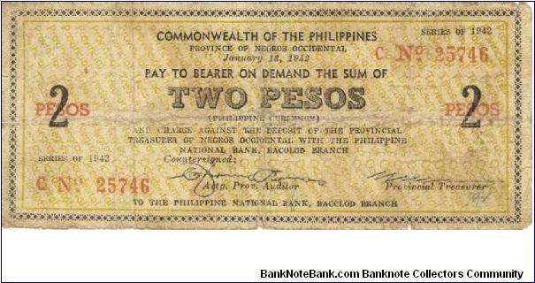 S-635 Province of Negros Occidental 2 Pesos note. Banknote