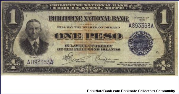 PI-44 RARE Philippine National Bank note with picture of Conant on left. Banknote
