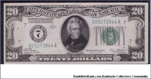 1928 $20 CHICAGO FRN

**NUMERAL NOTE**

**DARK GREEN SEAL** Banknote