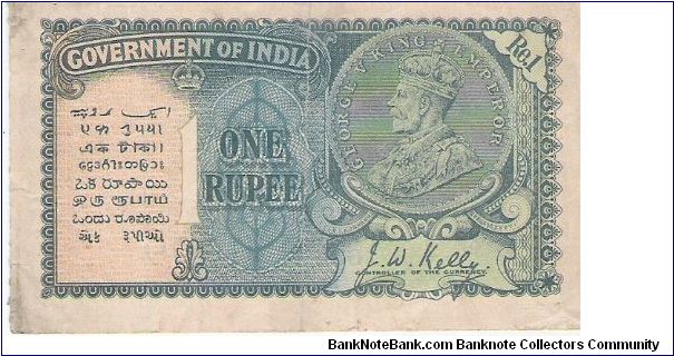One Rupee British India Period, King George Vth Banknote