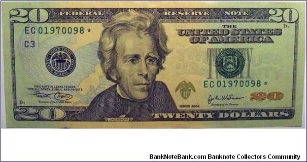 Twenty Dollars, Ser. #EC01970098* Banknote