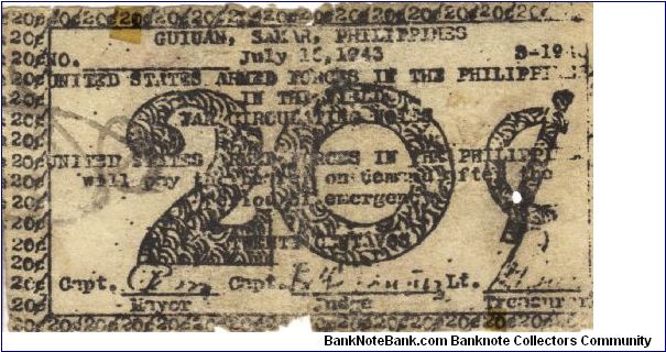 SMR-423 Guiuan 20 centavos note. Banknote