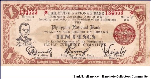 Emergency & Guerrilla Currency

Iloilo: 10 Pesos (Emergency note issue, 2nd series) Banknote