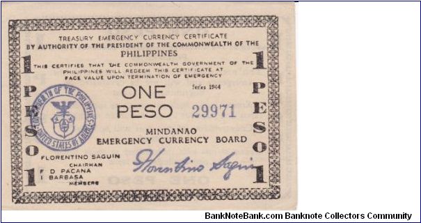 Emergency & Guerrilla Currency

Mindanao: 1 Peso (Treasury Emergency Certificate issue) Banknote