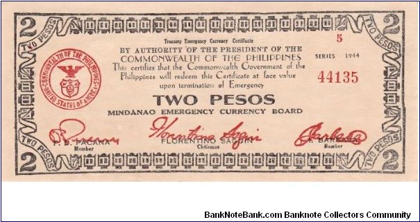 Emergency & Guerrilla Currency

Mindanao: 2 Pesos (Series 5, Treasury Emergency Certificate issue) Banknote