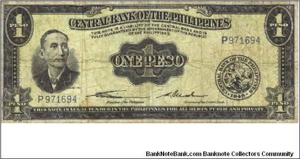 PI-133a RARE English series 1 Peso note with GENUINE underprint, prefix P. Banknote