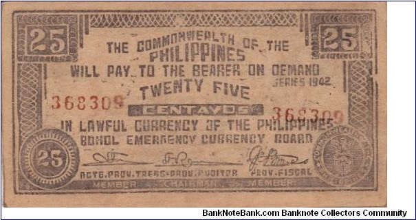 Emergency & Guerrilla Currency

Bohol: 25 Centavos (Official Issue) Banknote