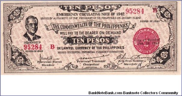 Emergency & Guerrilla Currency

Negros Occidental: 10 Pesos (Emergency Note issue) Banknote