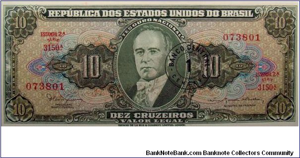 1 Centavo on 10 Cruzeiros Banknote