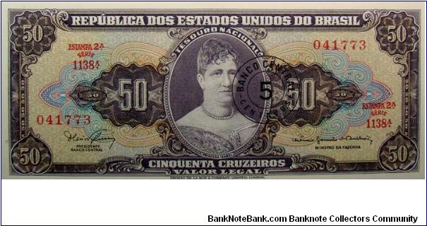 5 Centavos Overprint on 50 Cruzeiros Banknote