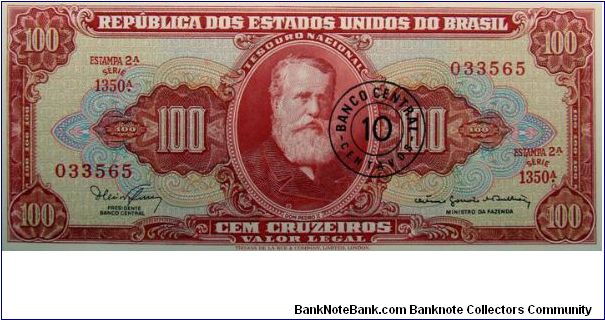 10 Centavos Overprint on 100 Cruzeiros Banknote