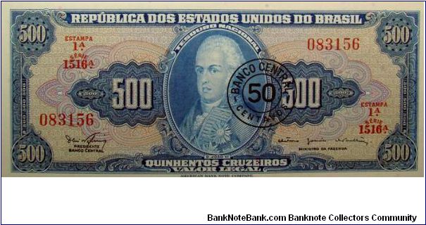 50 Centavos on 500 Cruzeiros Banknote
