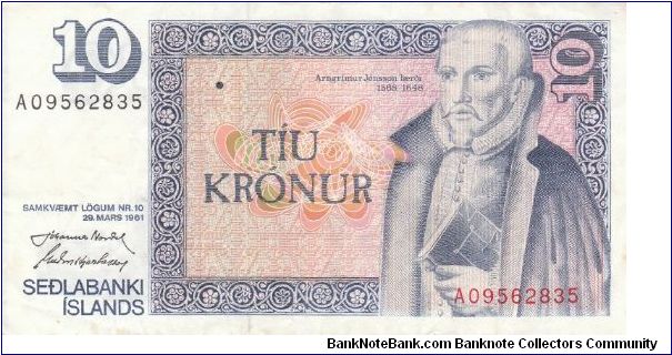 Iceland 10 kronur 1961 (1+) Banknote