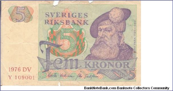 Sweden 5 kronor 1976 (1) Banknote