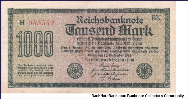 Germany 1000 mark 1922 (1) Banknote