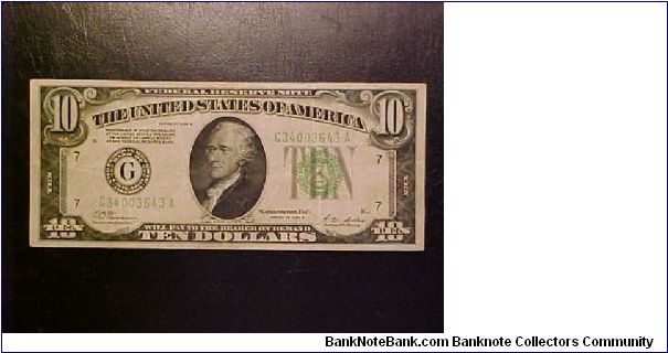 Here is a nice series 1928 B $10 Federal Reserve Note that was redeemable in gold.  By the 1934 series, that clause was removed. Banknote