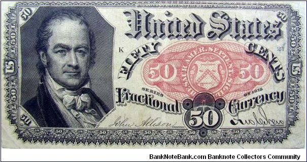 Fractional Currency
Fifty Cents
Crawford
Fifth Issue Banknote