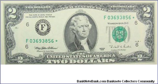 2 U.S. Dollar
Federal Reserve Note
Star Note Banknote