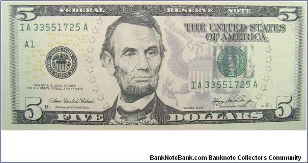 5 U.S. Dollars
Federal Reserve Note Banknote
